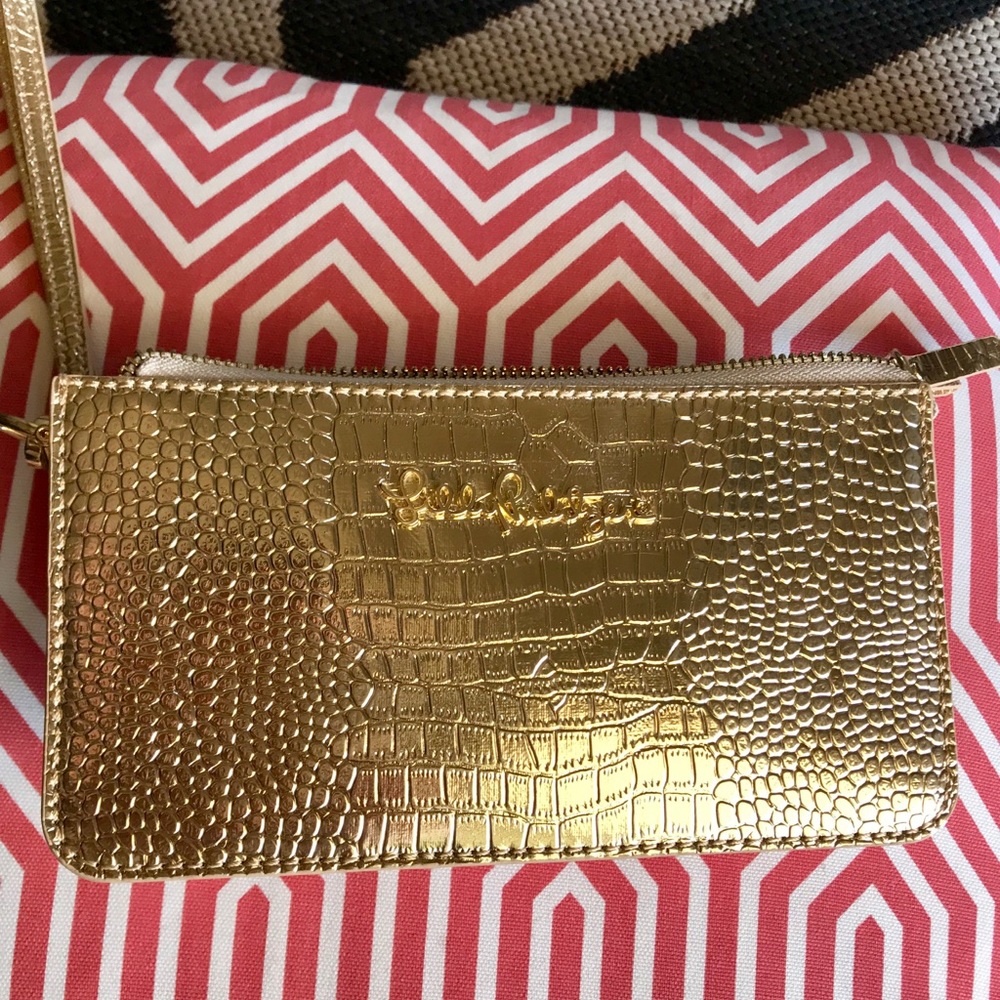 Lilly Pulitzer gold wristlet/ clutch